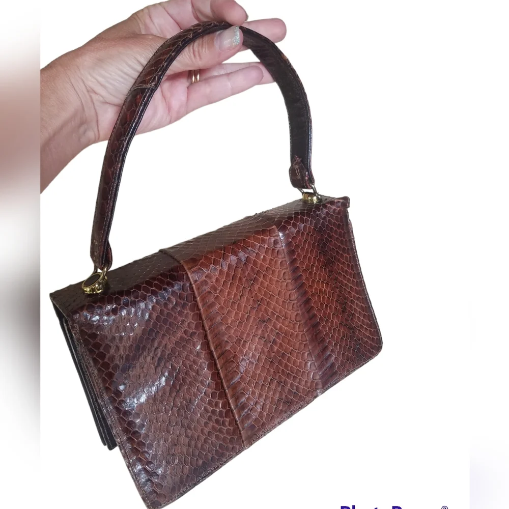 Vintage 50's Sterling genuine Cobra snakeskin satchel bag purse Like new!